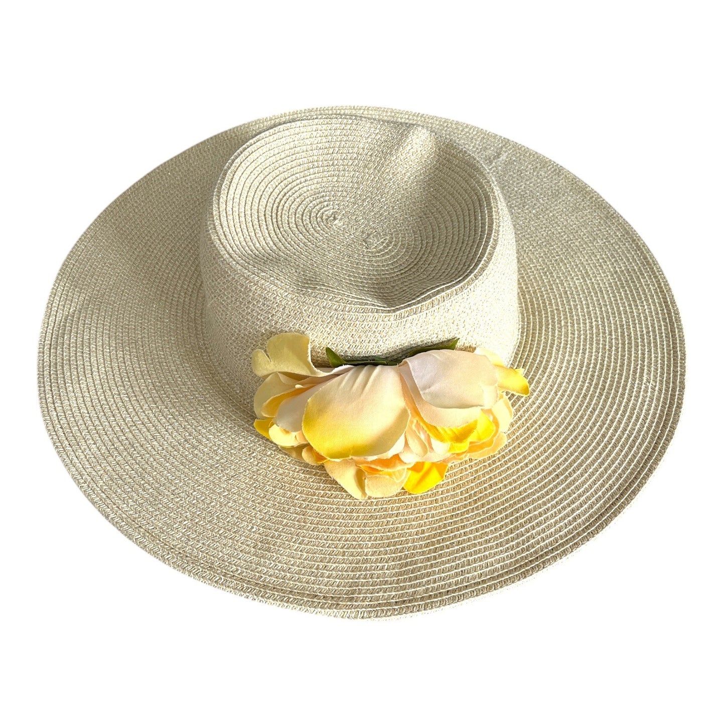 Cappelli Straworld Wide Brim Sun Hat with Yellow Flower Trim One Size Paper Braid
