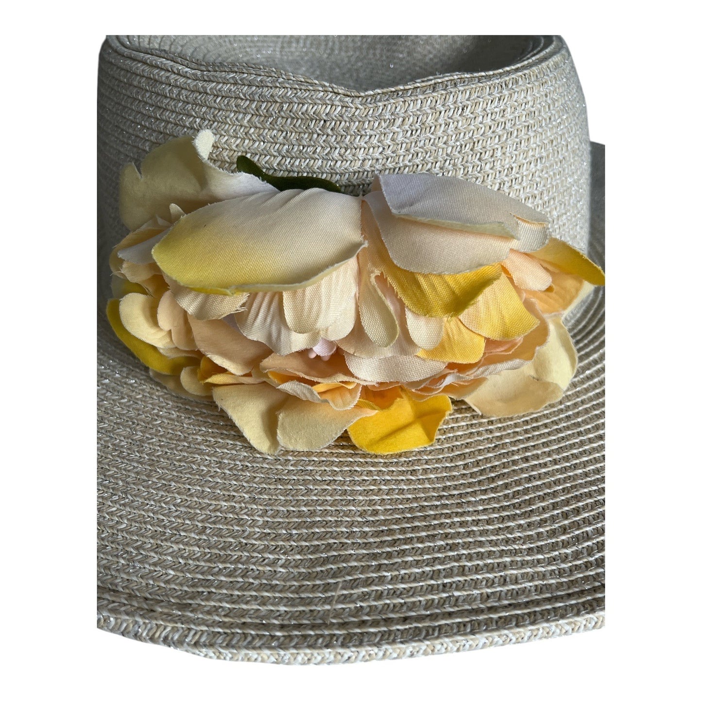 Cappelli Straworld Wide Brim Sun Hat with Yellow Flower Trim One Size Paper Braid