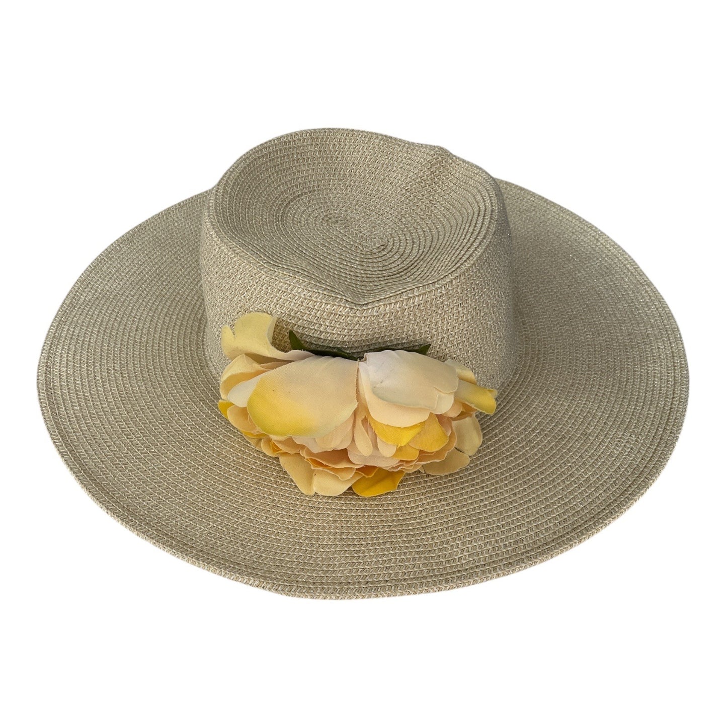 Cappelli Straworld Wide Brim Sun Hat with Yellow Flower Trim One Size Paper Braid