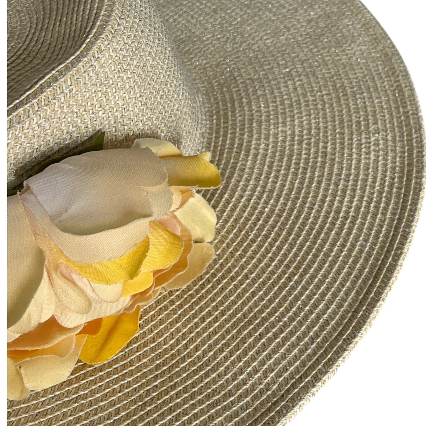 Cappelli Straworld Wide Brim Sun Hat with Yellow Flower Trim One Size Paper Braid