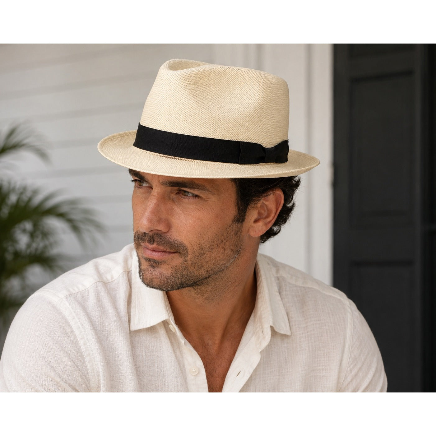 Bailey of Hollywood Panama Straw Fedora Hat Mens Natural Cream Black Band Collins 21-22