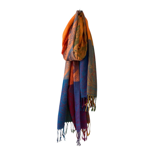 Multicolor 100% Cashmere Pashmina Shawl Scarf | Paisley Fringed Wrap | 66” | Made in India