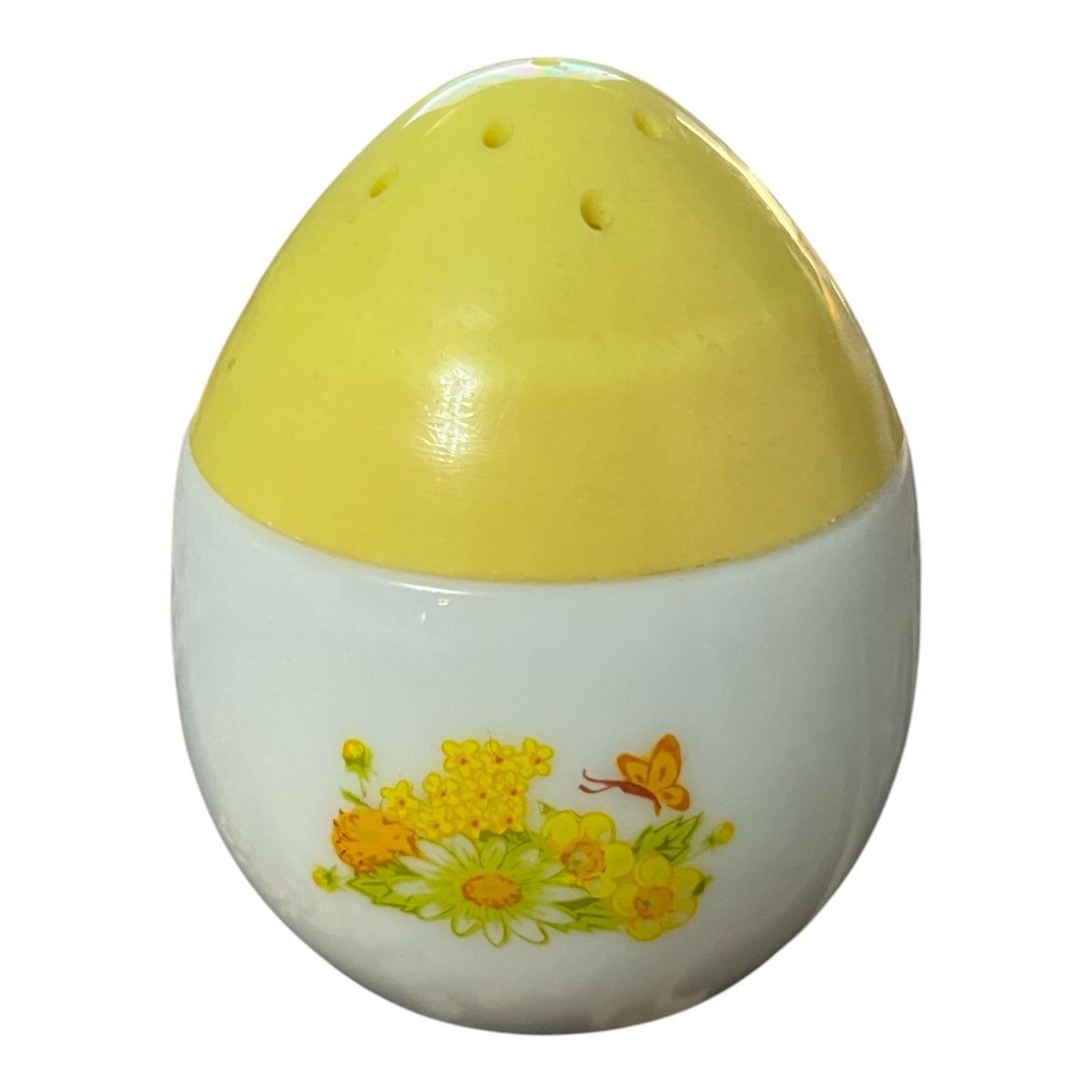 Vintage Avon Milk Glass Egg Salt Shaker – Floral Design, 1970s, 2.5 Inches, Very Good Condition