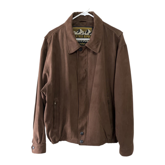 Weather Report Men’s XL Brown Microsuede Bomber Jacket Zip Front Faux Suede Coat