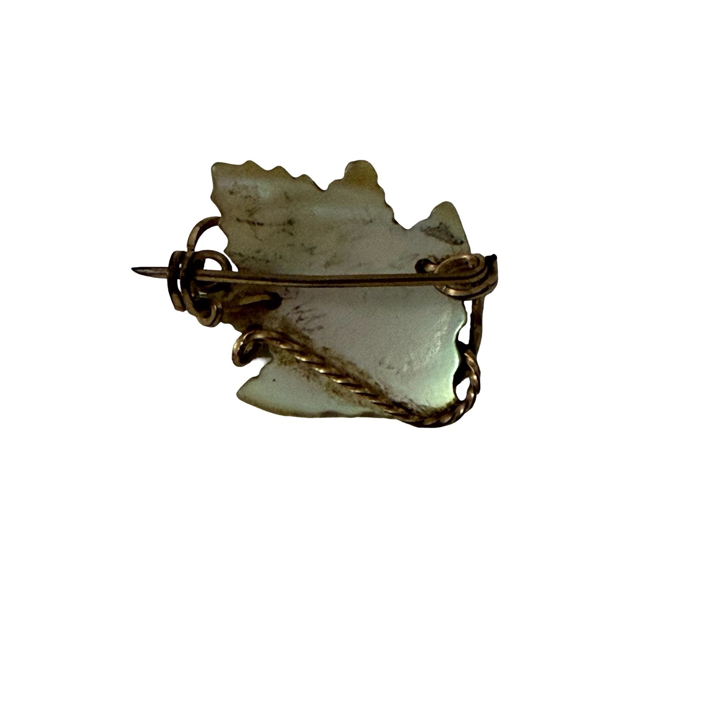 Vintage Mother of Pearl Leaf Brooch Gold Tone Wire Wrapped Pin