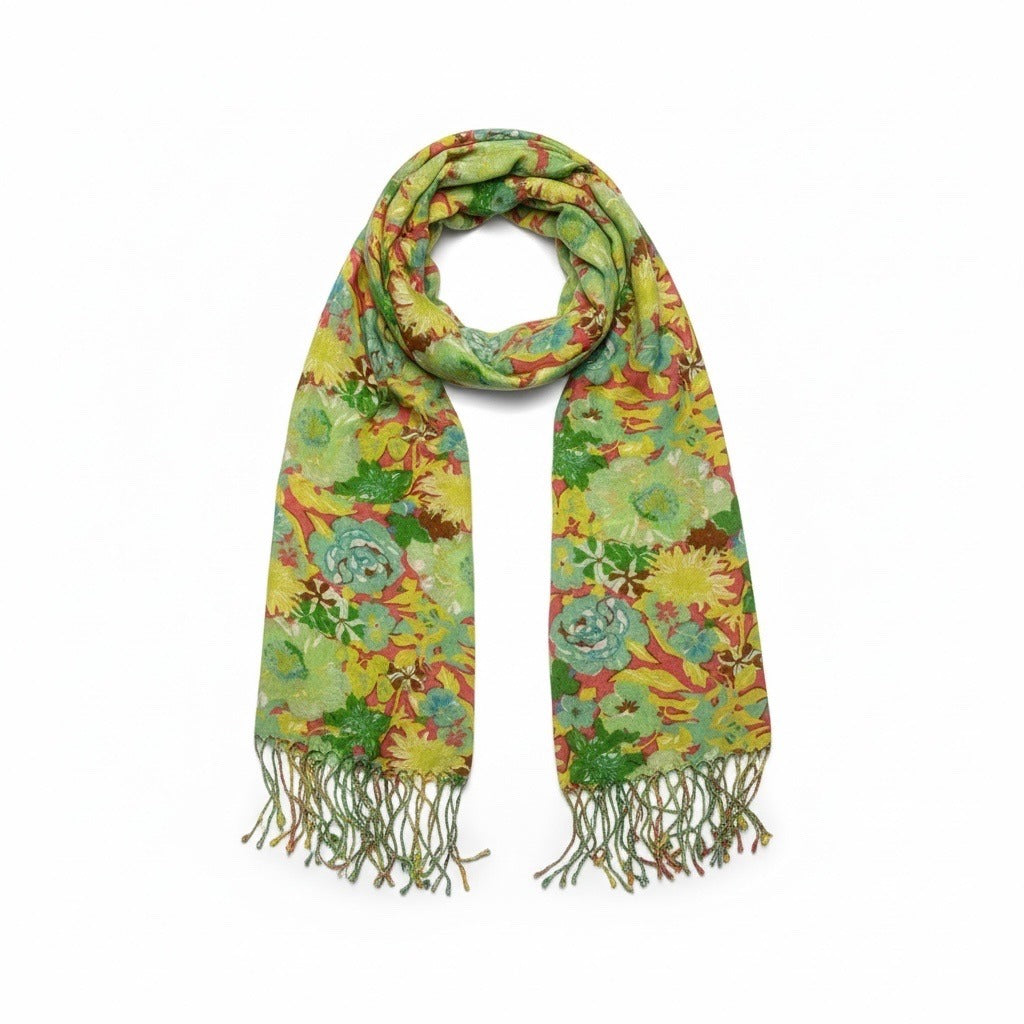 Isaac Mizrahi Live Rayon Floral Scarf Shawl Wrap with Fringe One Size