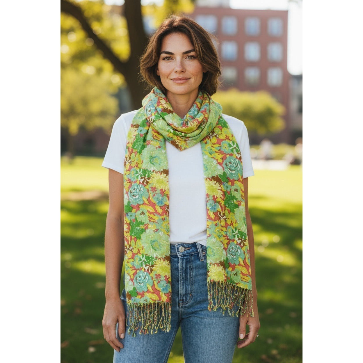 Isaac Mizrahi Live Rayon Floral Scarf Shawl Wrap with Fringe One Size