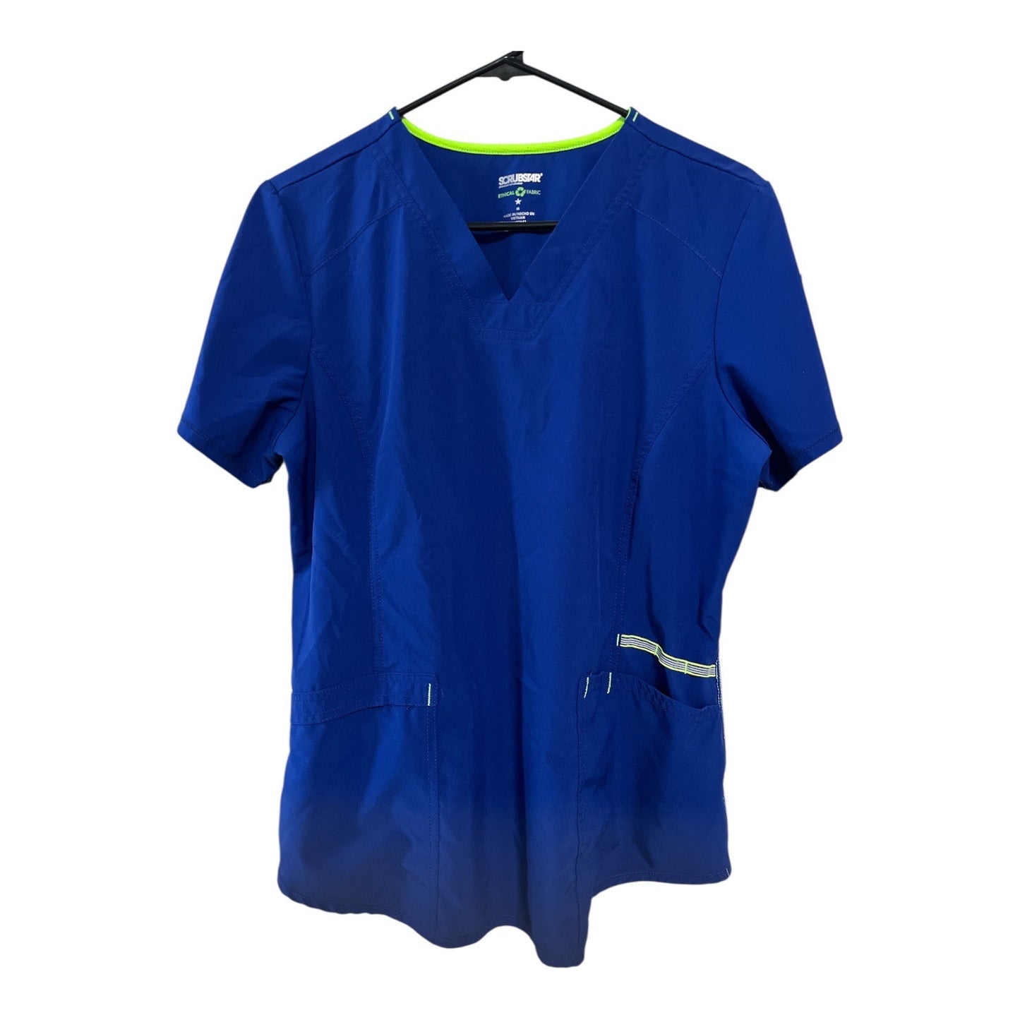 Scrubstar Women’s Size M Royal Sapphire Blue Active Scrub Top – Reflective Trim, Recycled Ethical Fabric
