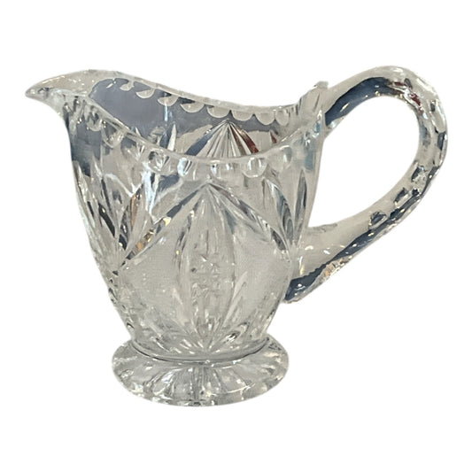 Antique EAPG Glass Creamer Pitcher – Oval Window Diamond Pattern, Starburst Base – Minor Nick Handle