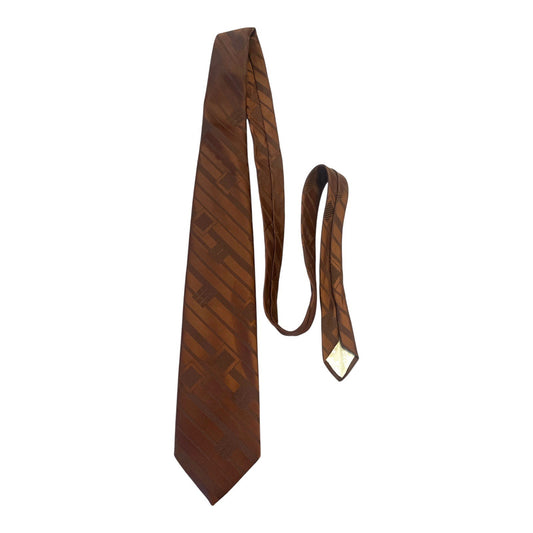 Vintage Prince Consort Golden Clasp Tie – Brown Geometric Polyester Necktie (56")