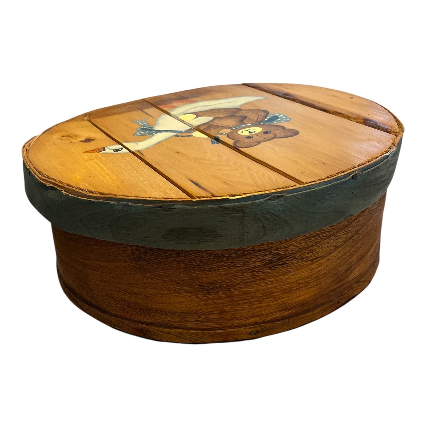 VTG Seneca Crafts Painted Wood Cheese Box – Goose & Bear Country Decor – 15" x 5.5"