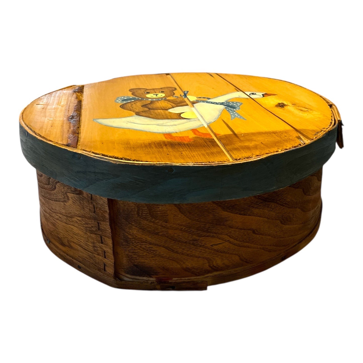 VTG Seneca Crafts Painted Wood Cheese Box – Goose & Bear Country Decor – 15" x 5.5"
