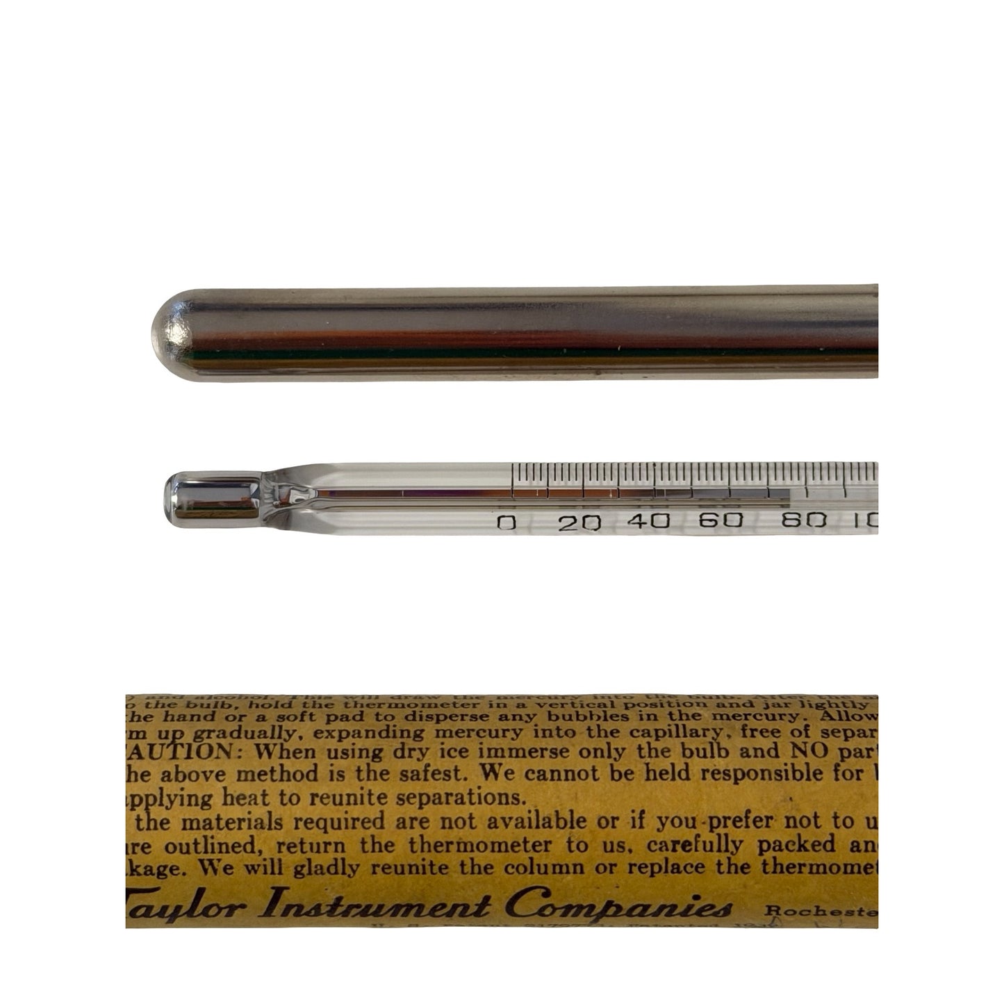 Vintage Taylor Binoc Etched Stem Thermometer No. 21418 in Original Tube Rochester NY USA