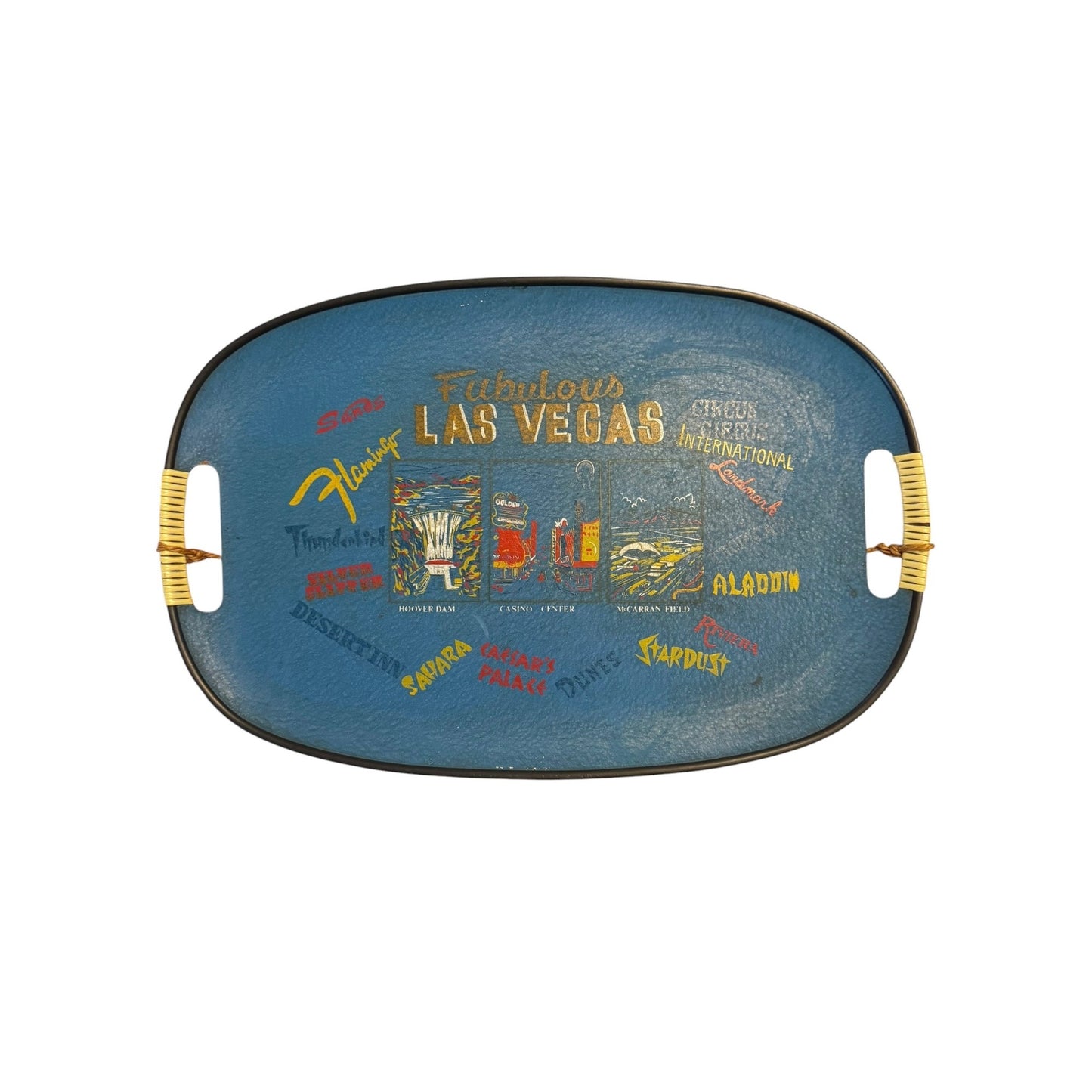 Vintage Las Vegas Souvenir Serving Tray Mid Century Casino Flamingo Caesars Palace 18x11