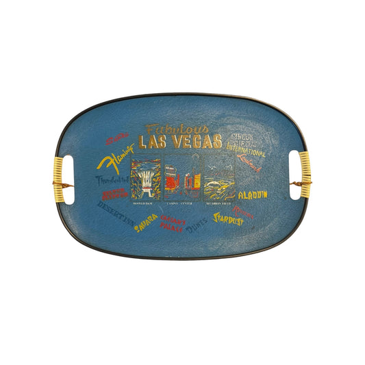 Vintage Las Vegas Souvenir Serving Tray Mid Century Casino Flamingo Caesars Palace 18x11