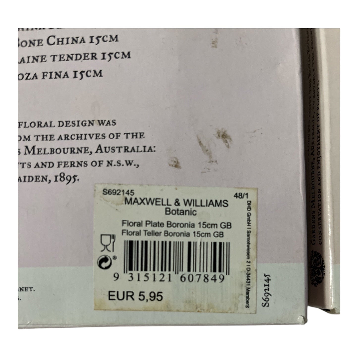 Maxwell & Williams “Pink Boronia” Bone China Plate & Coaster Set – The Gardens Table Collection (2007)