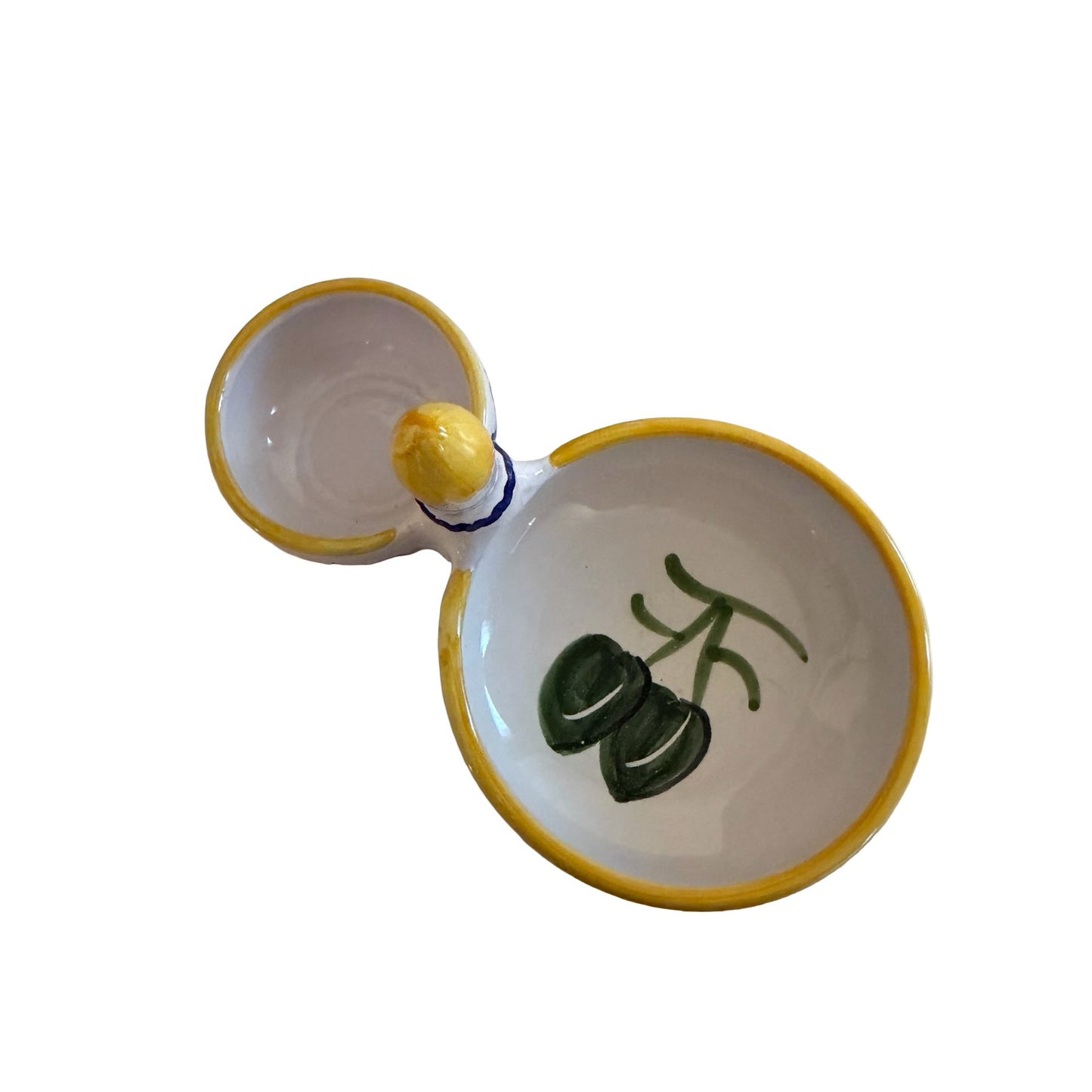 Vintage Spanish Hand Painted Ceramic Olive Serving Dish Pit Bowl Toothpick Holder