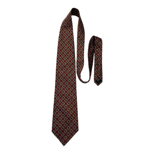Vintage Kenneth Cole Collection Men’s Silk Tie – Red Yellow Geometric Pattern, Made in USA, 54” (1990s–2000s)