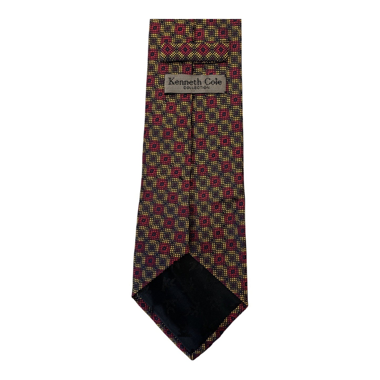 Vintage Kenneth Cole Collection Men’s Silk Tie – Red Yellow Geometric Pattern, Made in USA, 54” (1990s–2000s)