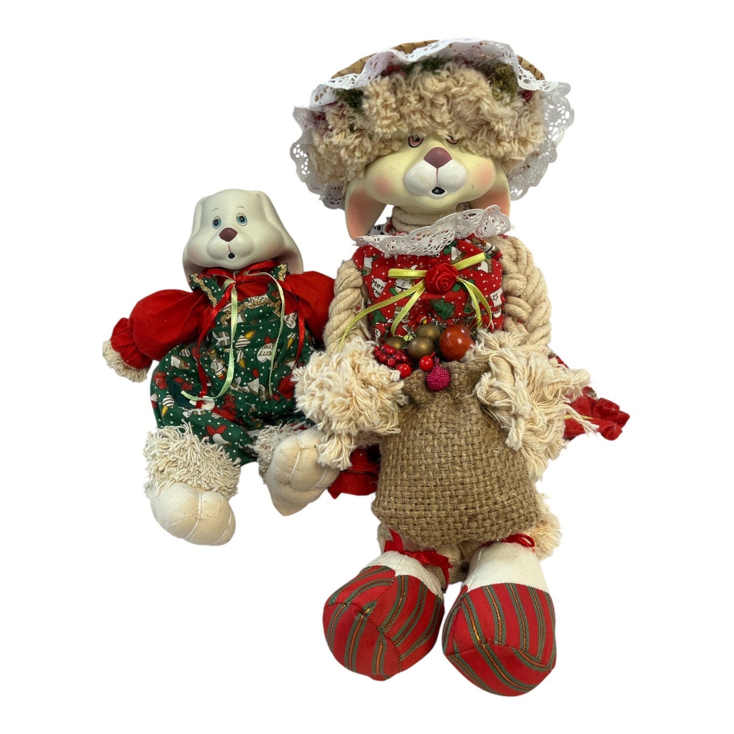 Vintage House of Lloyd Christmas Bunny Shelf Sitters Flossie & Baby 1993 15" and 1995 9"