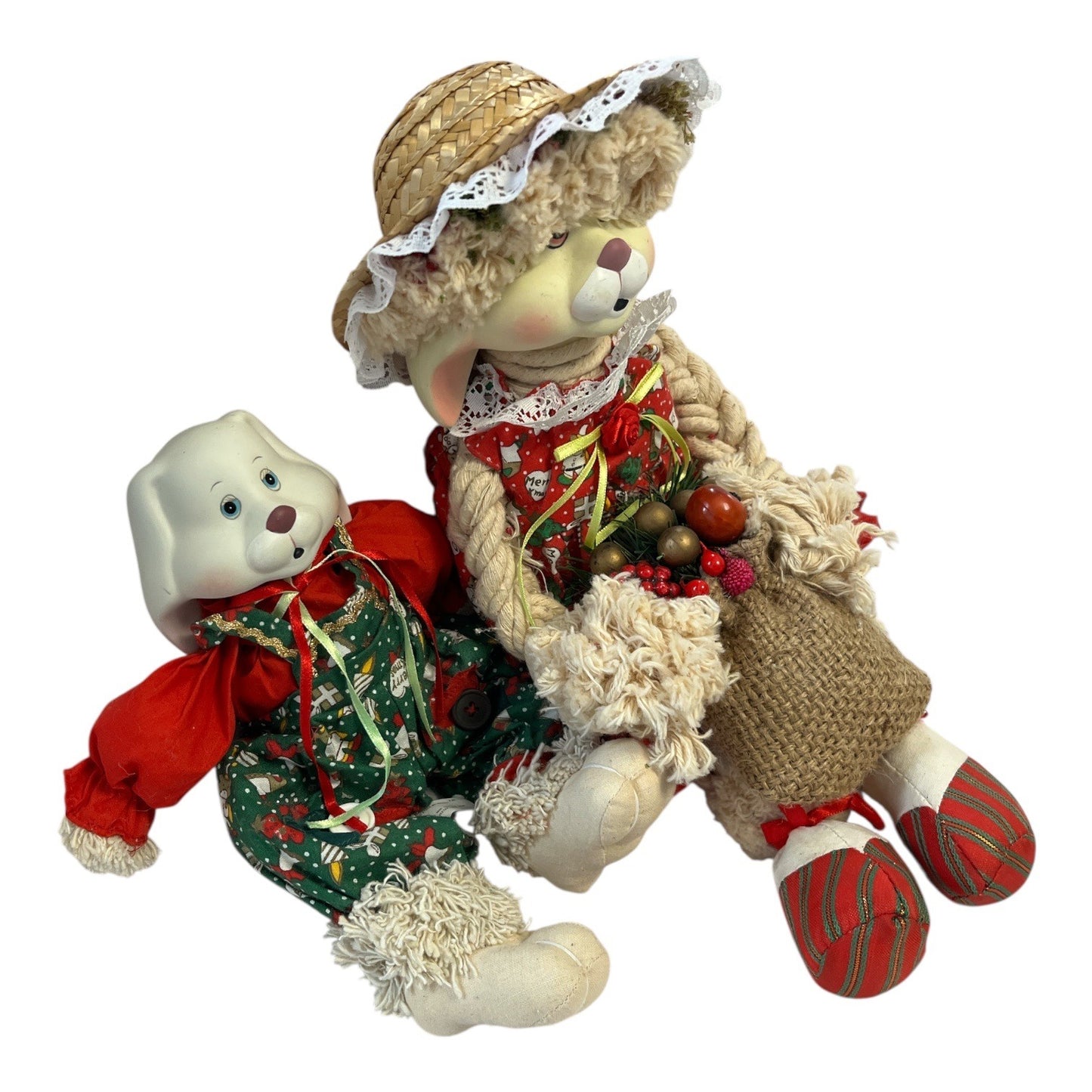 Vintage House of Lloyd Christmas Bunny Shelf Sitters Flossie & Baby 1993 15" and 1995 9"