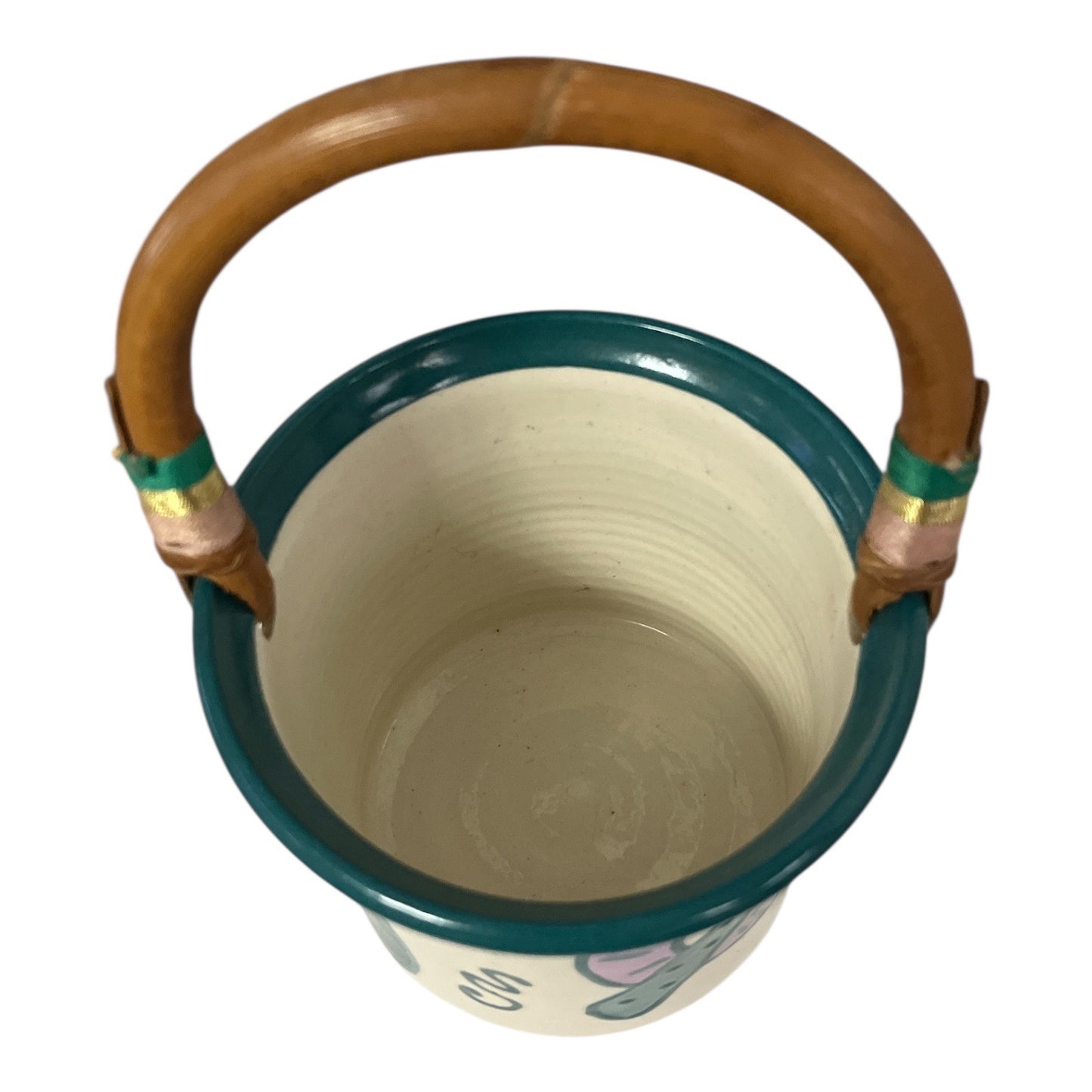 Vintage 1987 Signed Keota Studio Pottery Bucket Vase with Bamboo Handle