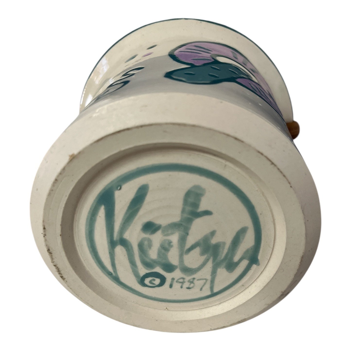 Vintage 1987 Signed Keota Studio Pottery Bucket Vase with Bamboo Handle