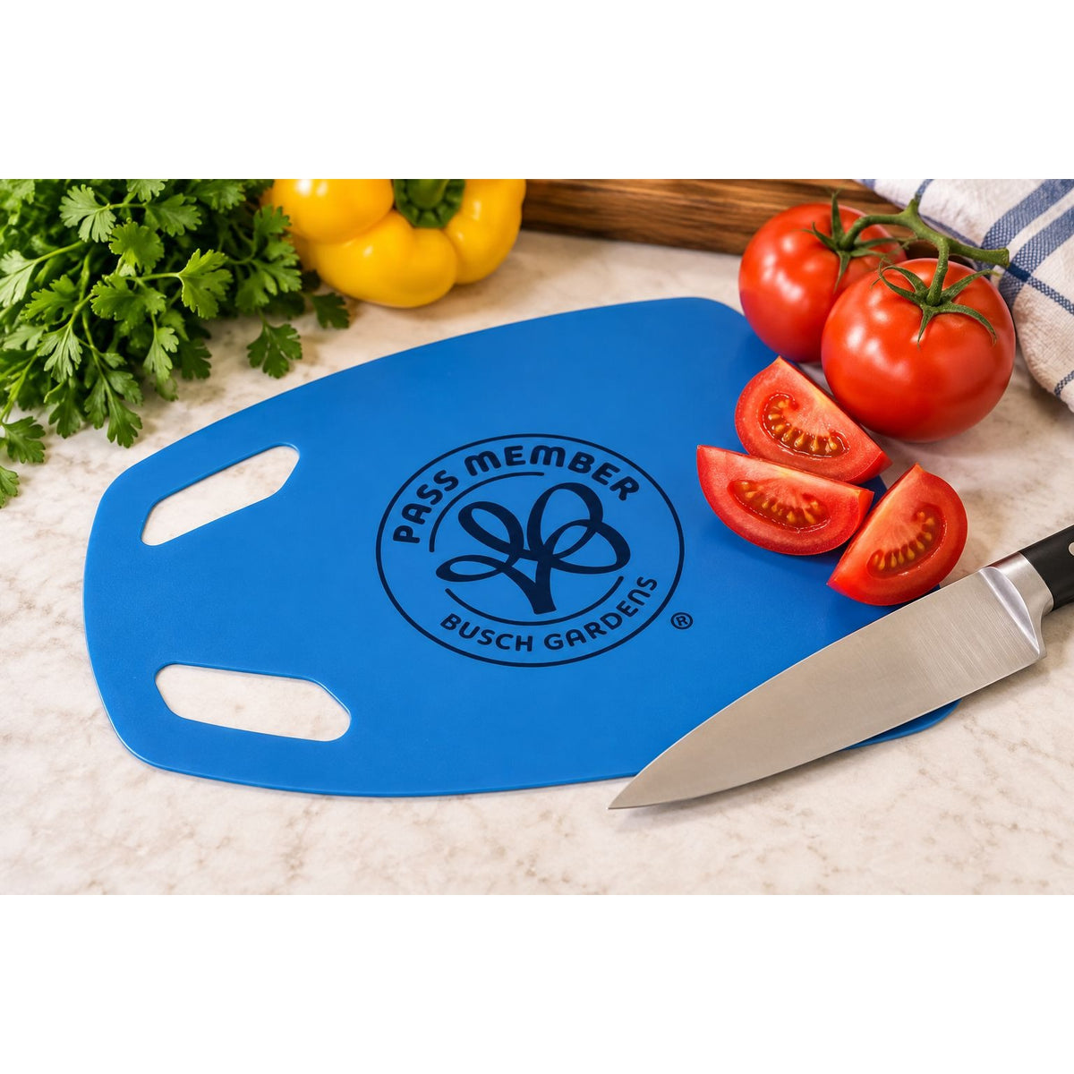 2025 Busch Gardens Pass Member Flexible Cutting Board Blue Exclusive Giveaway 10.5"