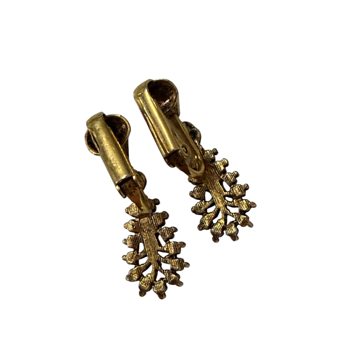 Vintage Victorian Revival Filigree Clip On Earrings Gold Tone White Teardrop 1 Inch