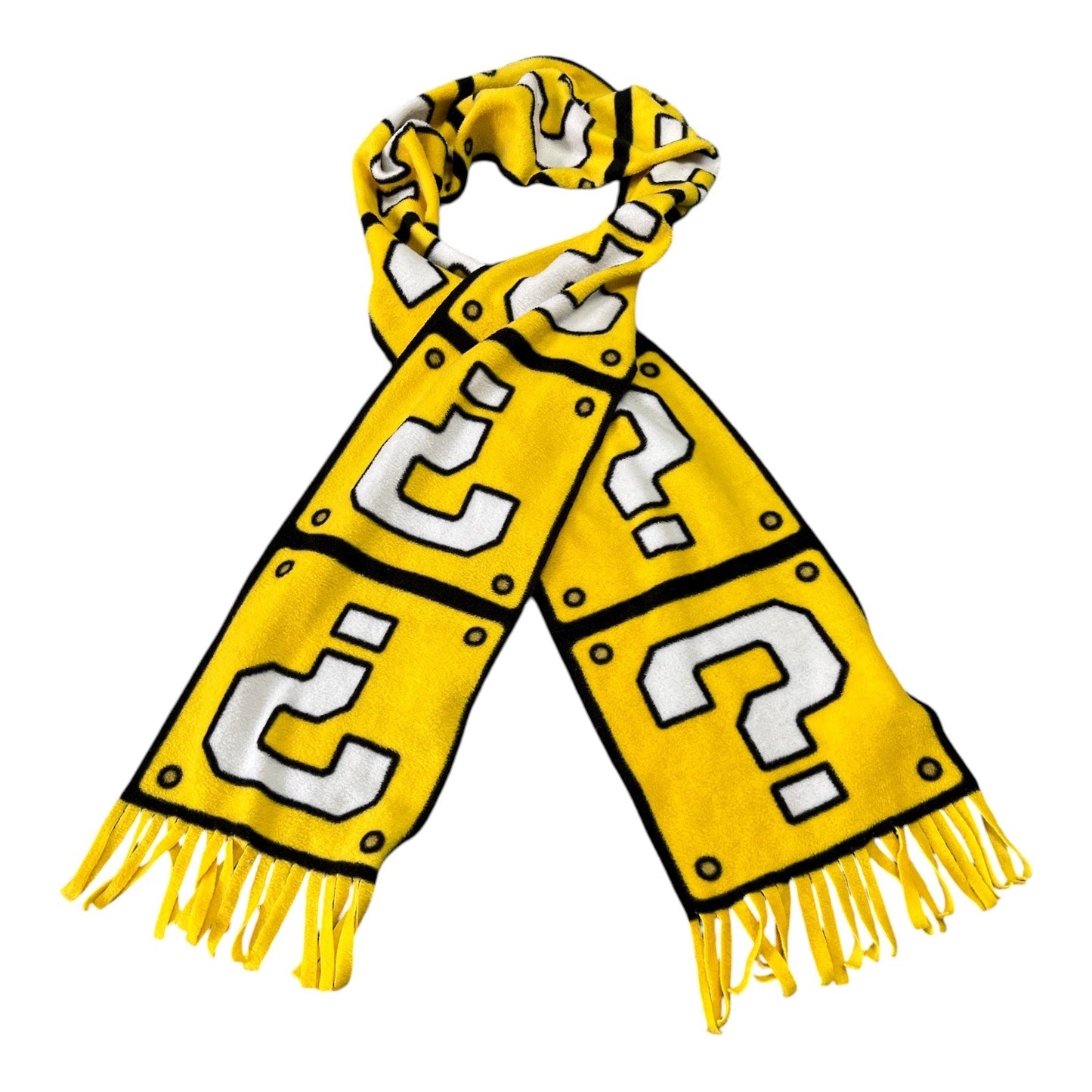 Super Mario Question Block Scarf CultureFly 2017 Yellow Fringe 68” Gamer Winter Wrap