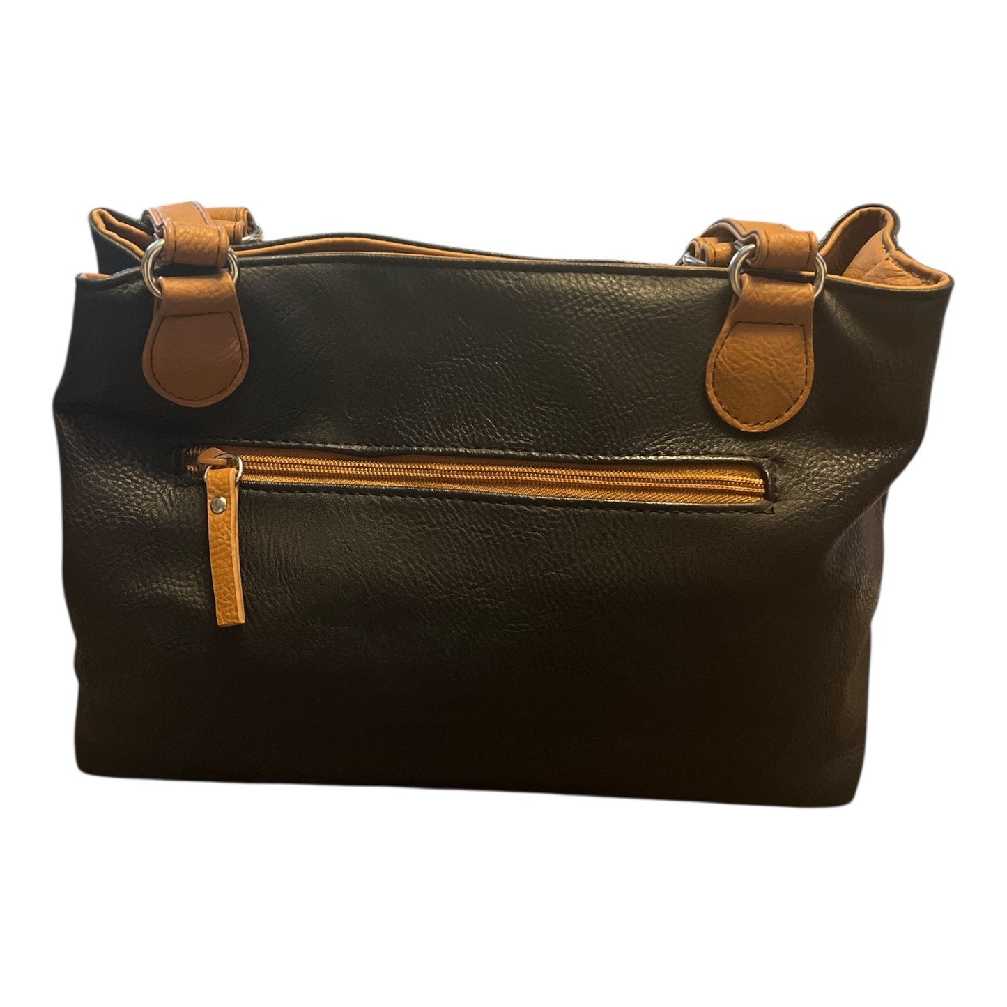 MultiSac Black & Brown Faux Leather Tote Bag Shoulder Purse Multi Pocket Handbag