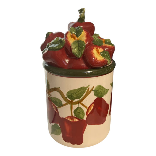 Hand-Painted Ceramic Apple-Themed Kitchen Cookie Jar With Lid