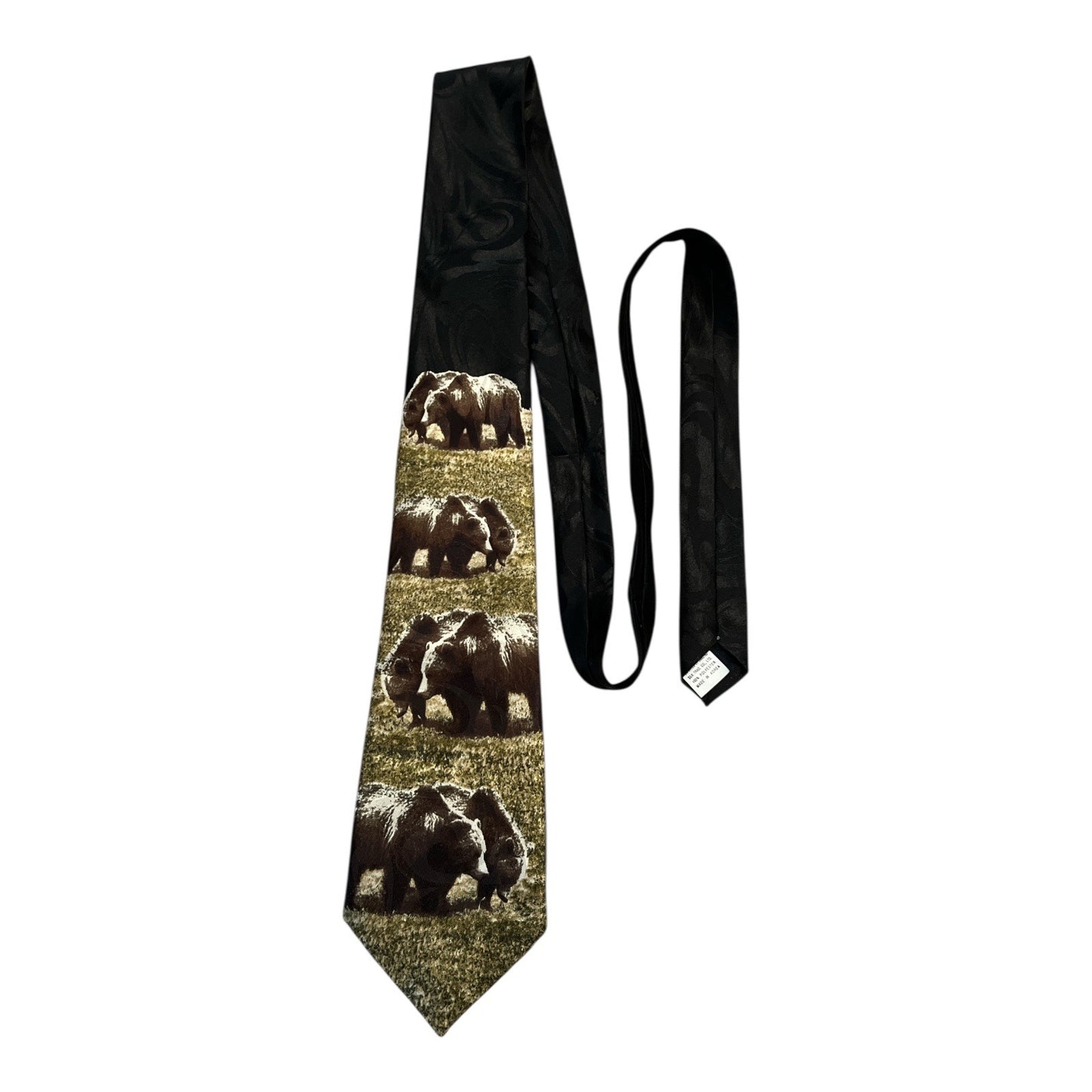Fratello Handmade Bear Necktie Wildlife Animal Print Black Polyester Tie Korea