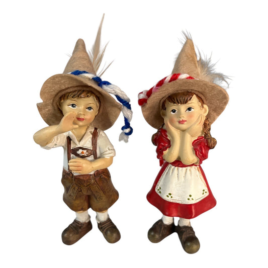 Vintage German Style Boy Girl Figurines Alpine Folk Art Pair