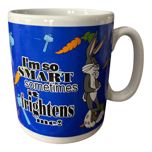 Vintage 1995 Warner Bros Bugs Bunny Mug – “I’m So Smart Sometimes It Frightens Me” – 5 x 4”