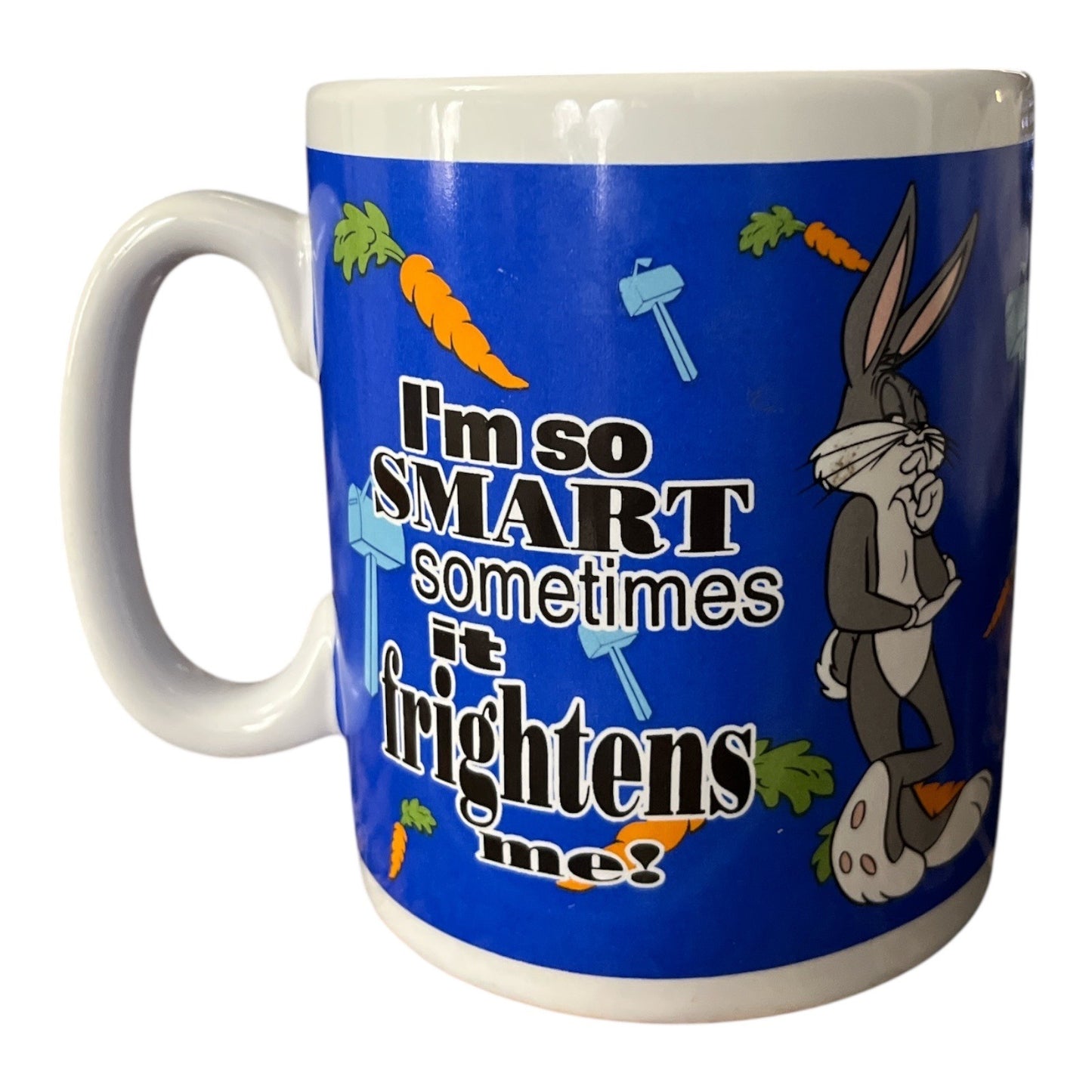 Vintage 1995 Warner Bros Bugs Bunny Mug – “I’m So Smart Sometimes It Frightens Me” – 5 x 4”