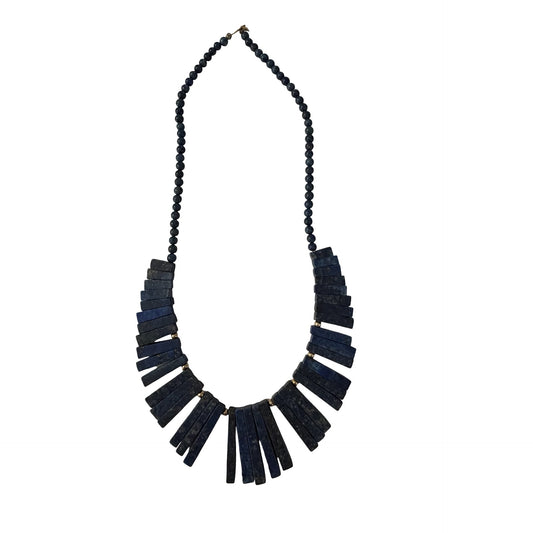 Vintage Lapis Lazuli Graduated Stick Necklace 14K Gold Filled Clasp Statement Fringe 14 Inch