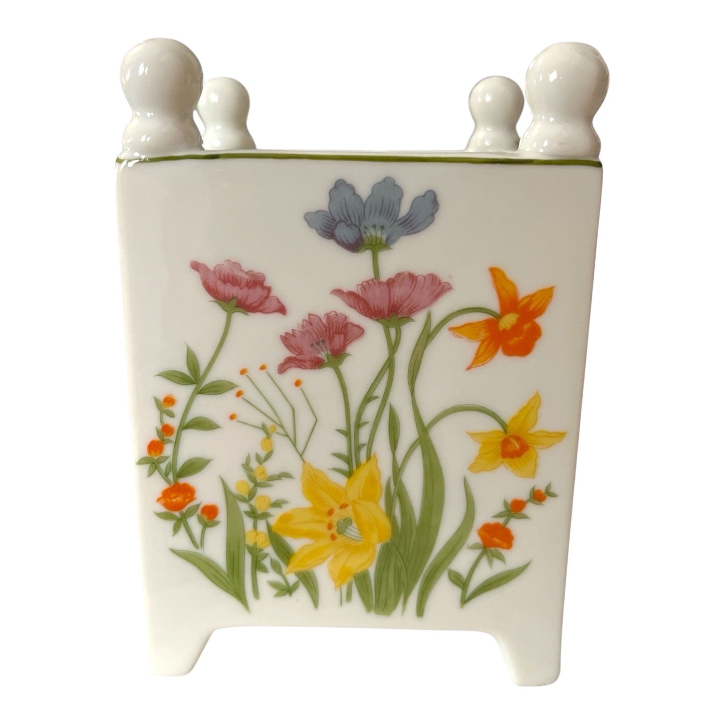 Vintage 1974 Mann Fine China Day Lily Mini Planter Vase Floral Porcelain
