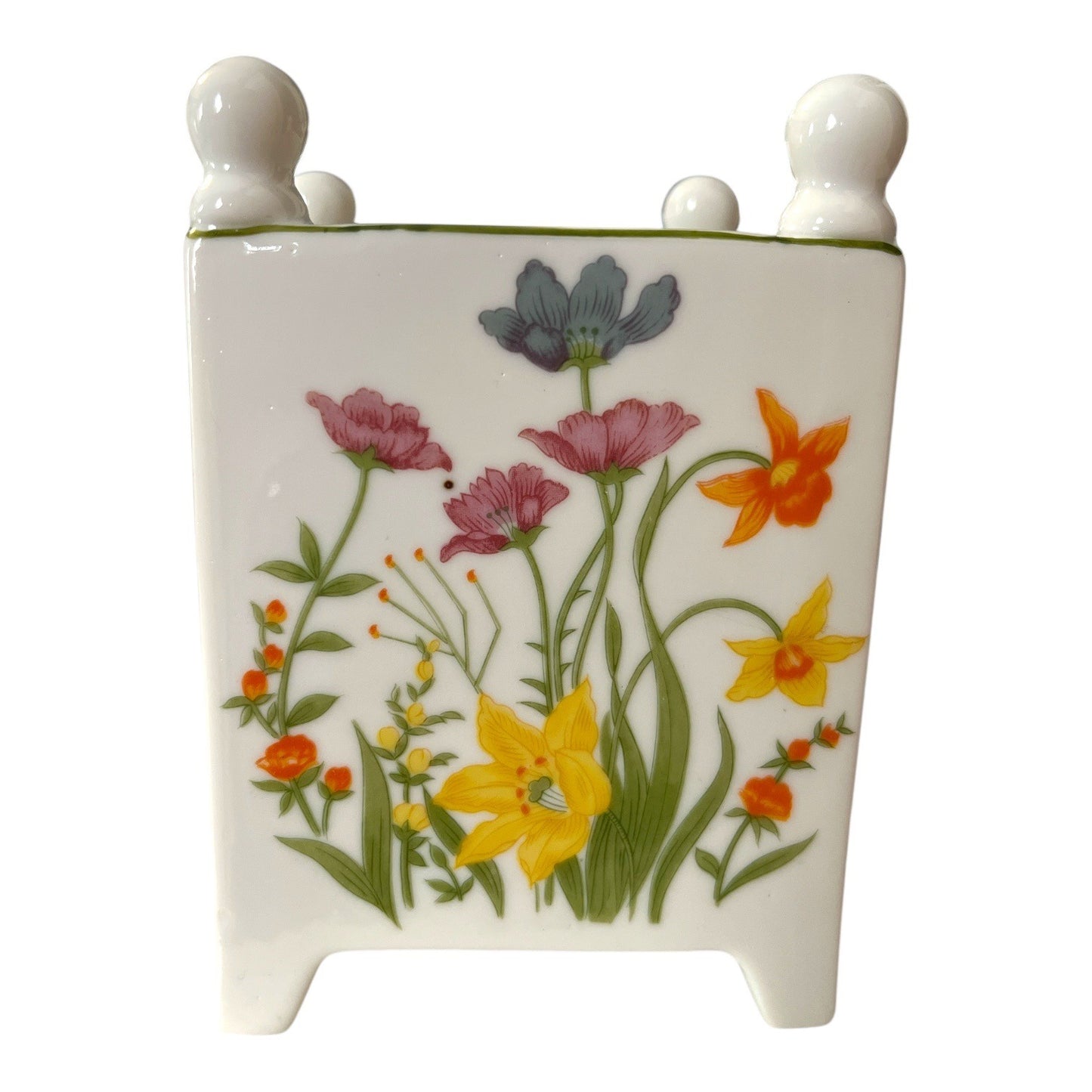 Vintage 1974 Mann Fine China Day Lily Mini Planter Vase Floral Porcelain