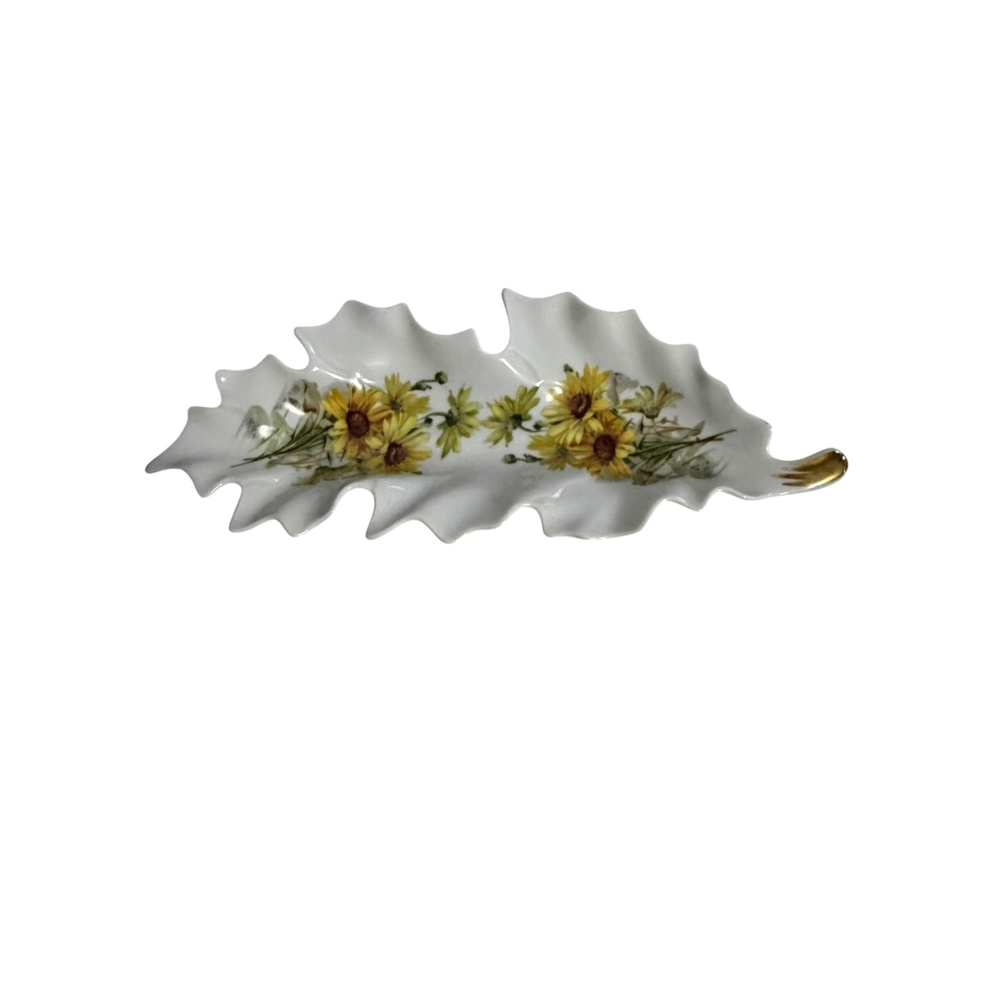 Vintage Old Nuremberg Bavaria Germany Porcelain Leaf Trinket Dish Daisy Floral Gold Trim 11 Inch