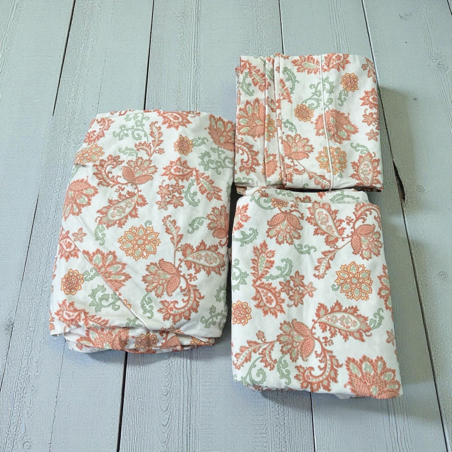 L.L. Bean Floral Paisley Cotton Sheet Set Full Size – Flat & Fitted Sheets + 2 Pillowcases Portugal