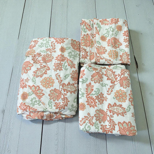 L.L. Bean Floral Paisley Cotton Sheet Set Full Size – Flat & Fitted Sheets + 2 Pillowcases Portugal