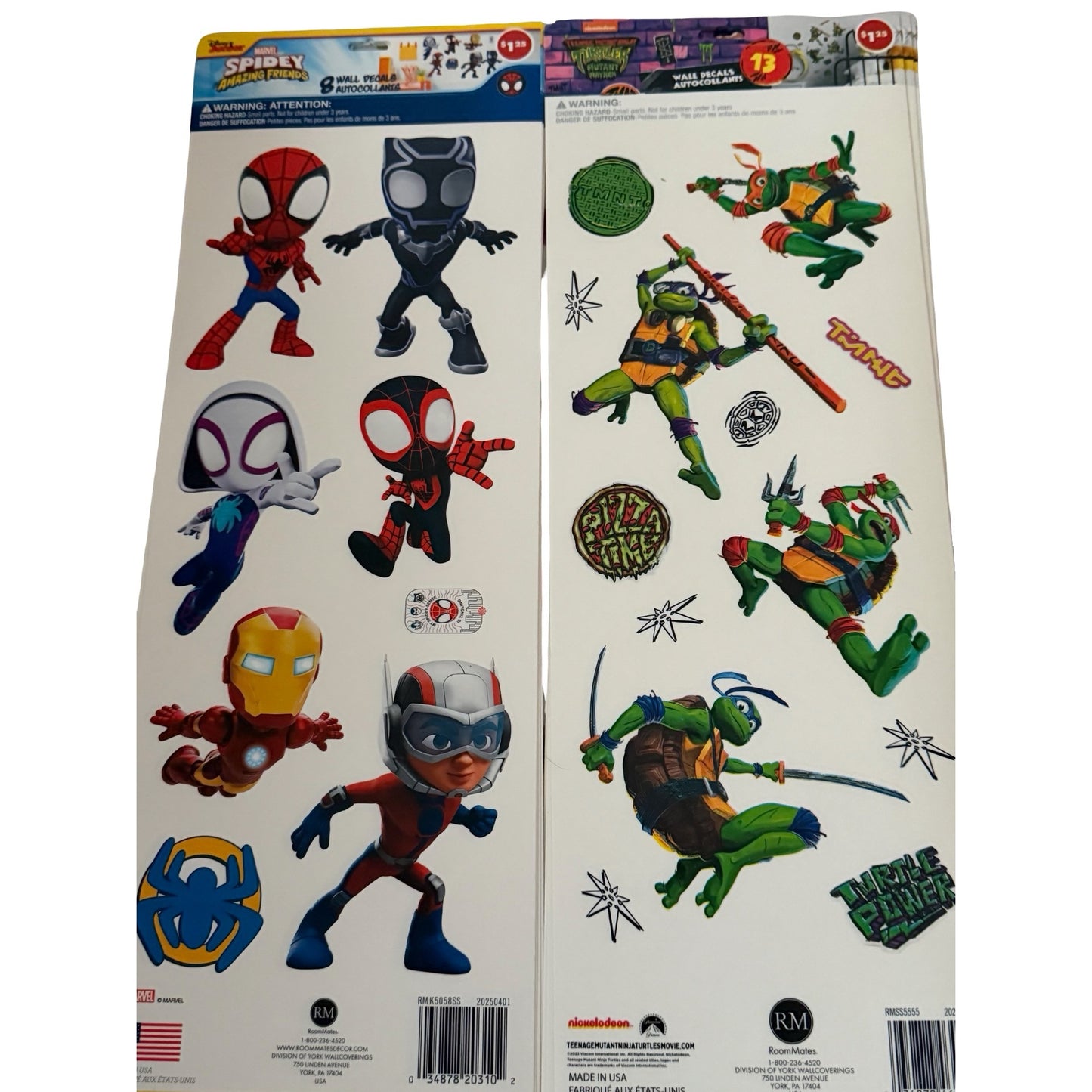 York Wallcoverings Marvel Spidey & TMNT Loose Wall Decals Lot of 18 Sheets 17x6