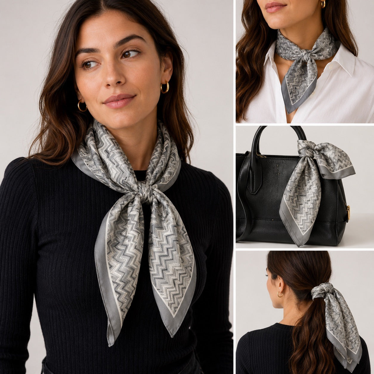 Gap 100% Silk Scarf Gray Chevron Zigzag Made in Italy 26 Inch Square