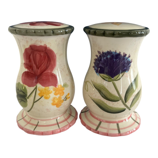 Vtg 222 Fifth “Laura” Salt & Pepper Shakers – Hand-Painted Floral Ceramic – Set of 2