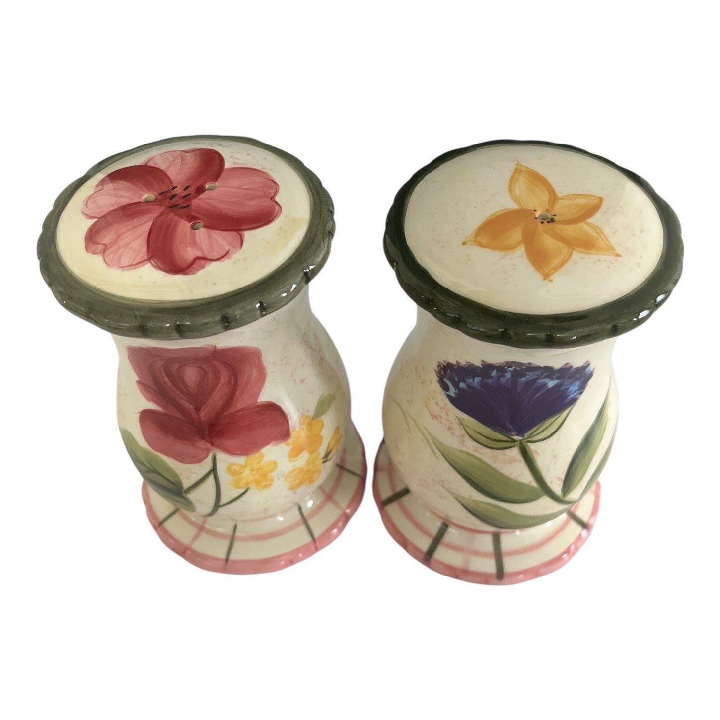 Vtg 222 Fifth “Laura” Salt & Pepper Shakers – Hand-Painted Floral Ceramic – Set of 2