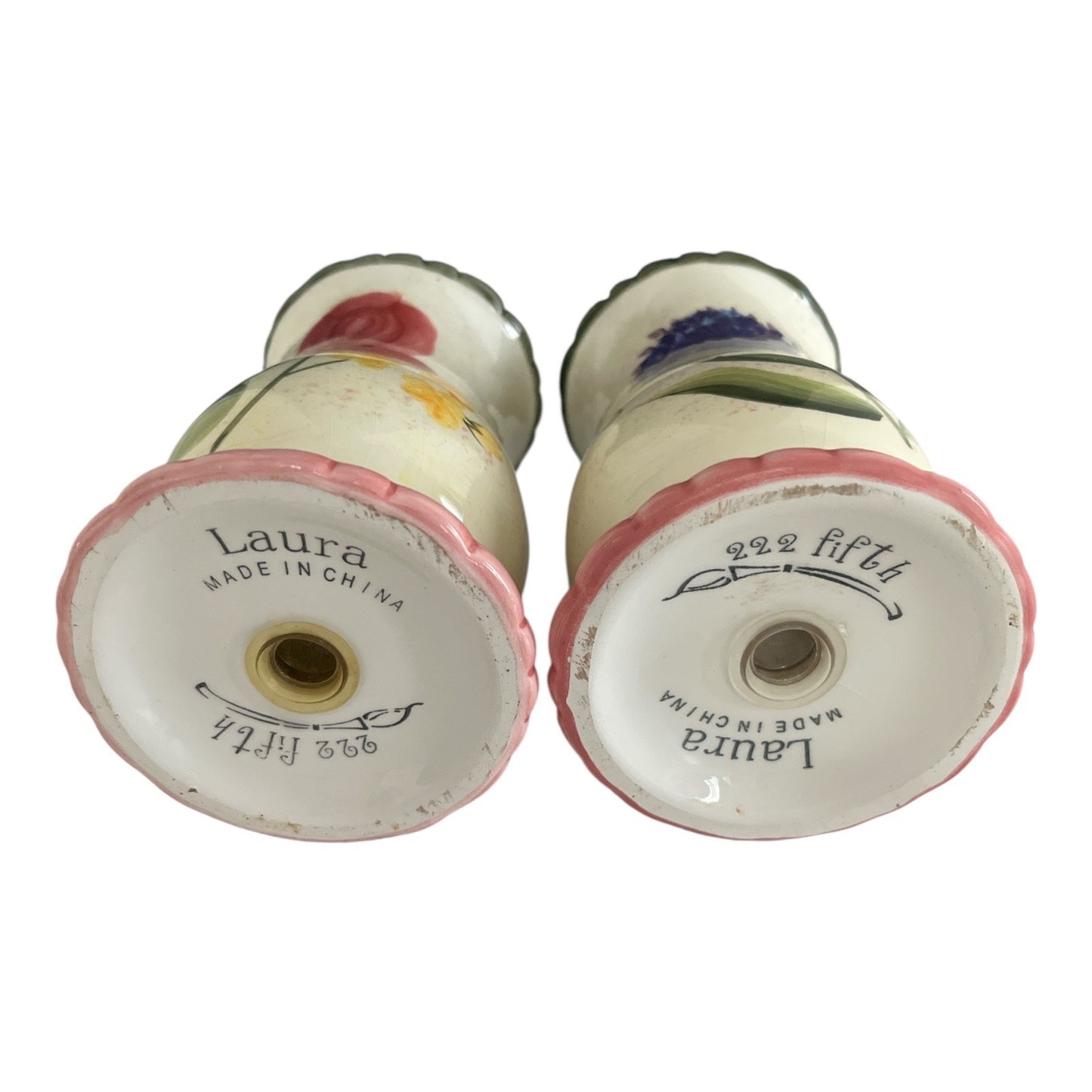 Vtg 222 Fifth “Laura” Salt & Pepper Shakers – Hand-Painted Floral Ceramic – Set of 2