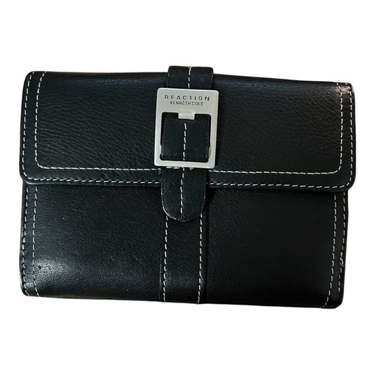 Vintage Reaction Kenneth Cole Women's Black Leather Bifold Wallet Snap Closure ID Window