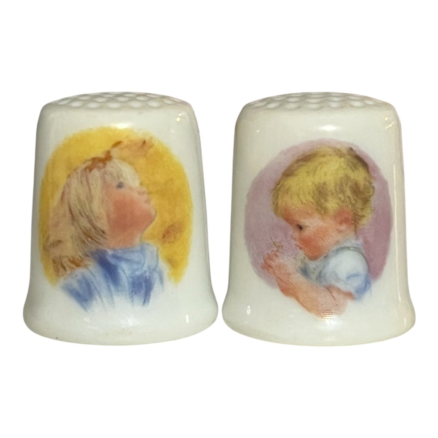 Vintage Frances Hook Porcelain Thimble Set – Baby Blossoms & Trees So Tall – 1982 Roman, Inc.
