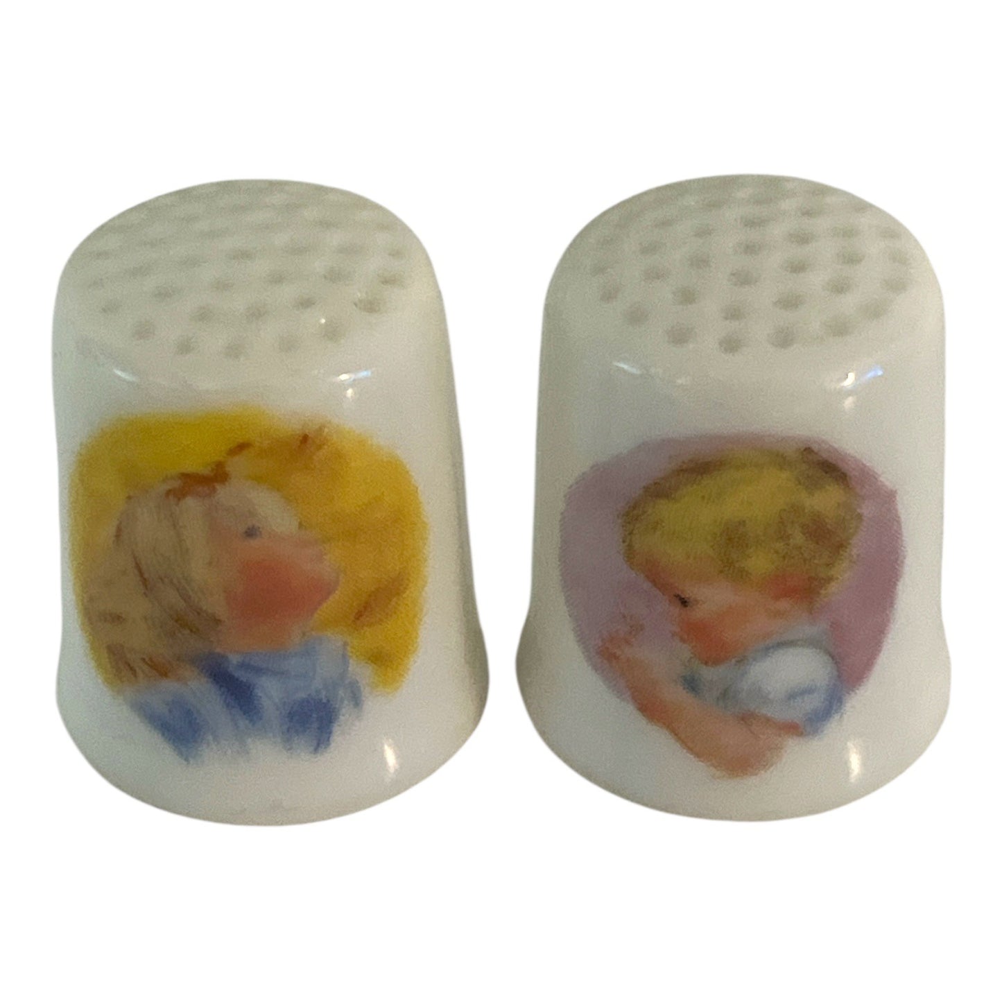 Vintage Frances Hook Porcelain Thimble Set – Baby Blossoms & Trees So Tall – 1982 Roman, Inc.